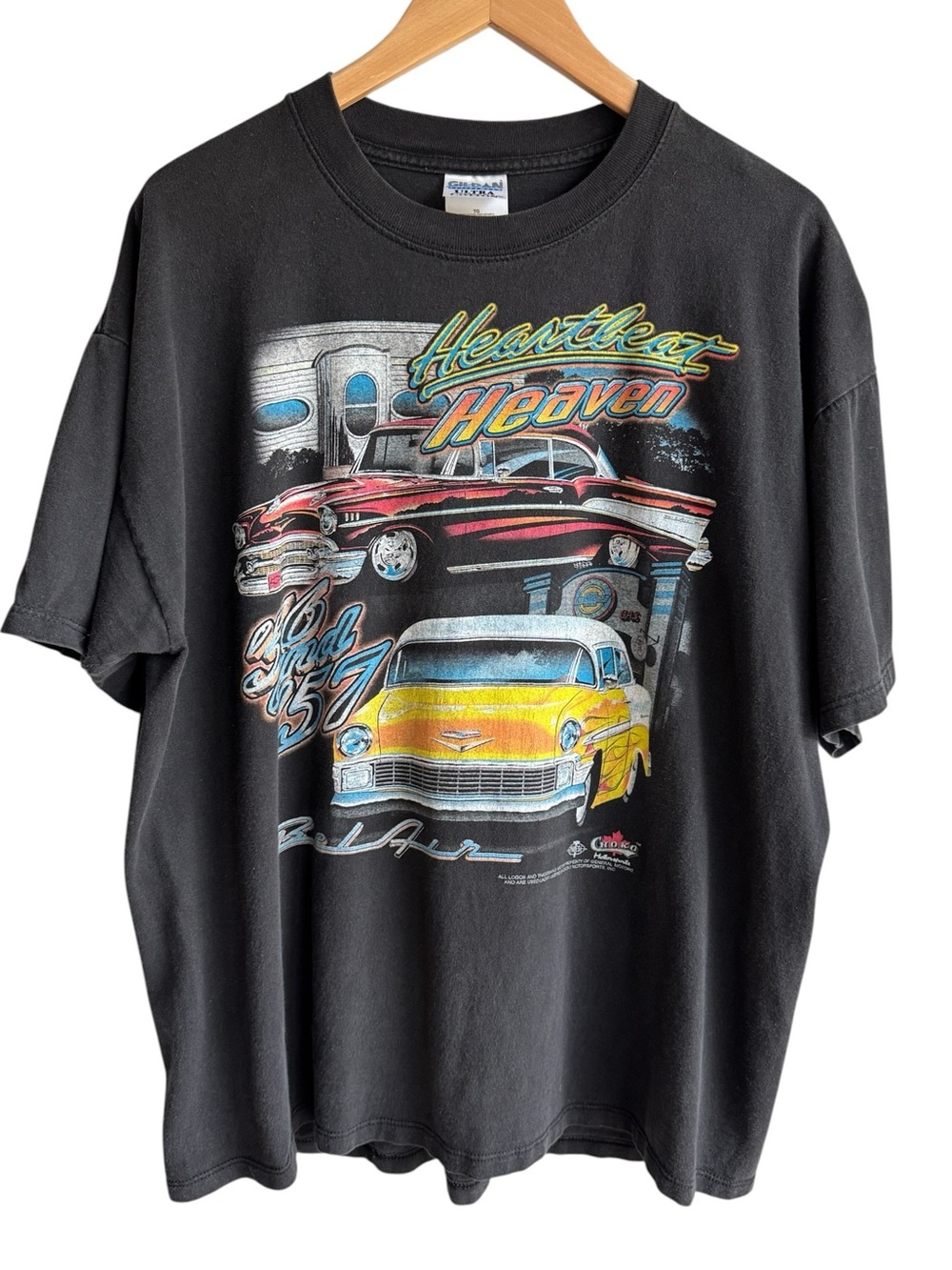 Vintage Choko 50s Chevy Belair Graphic Tee Mens XL Faded Lived In Black GM Cars